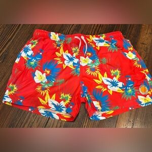 Ambsn California Hawaiian Liner Swim Trunks Sz Xl Elastic Waist Zip Pocket Logo